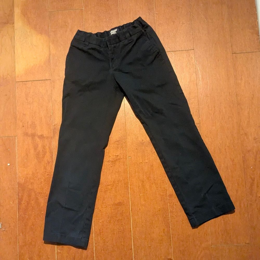 Youth Lands' End Unisex Navy Kids Chino School uniform Pants Size 8 w/ adjusters